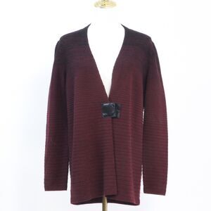Lafayette 148 New York Womens Size M Burgundy Ombre Wool Cardigan Leather Buckle